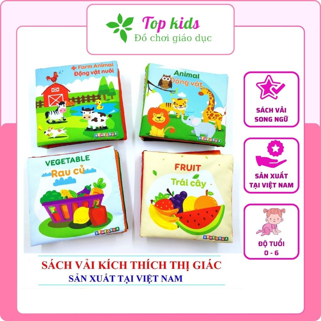 Sách vải cho bé sơ sinh bộ song ngữ anh việt cho trẻ vừa học vừa chơi đồ chơi montessori thông minh giáo dục sớm TOPKIDS