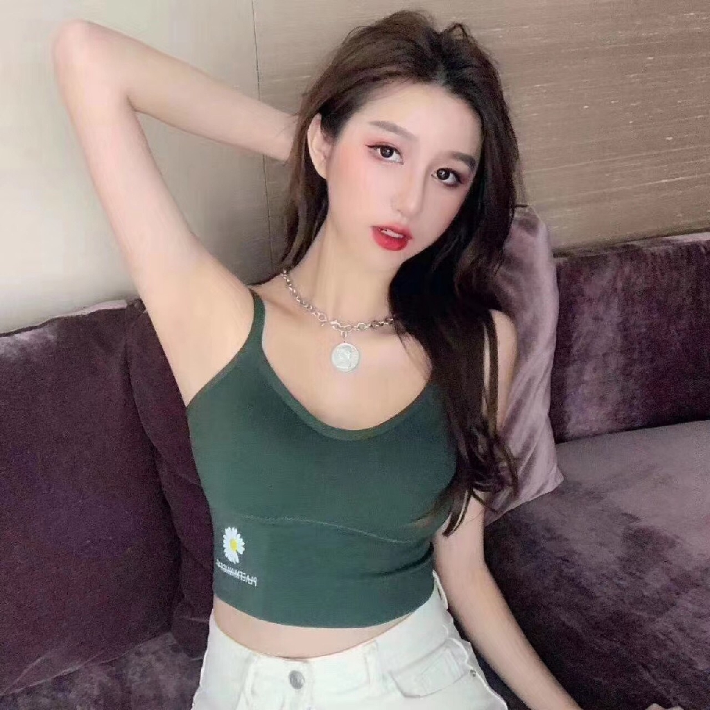 Áo bra nữ hai dây gân tăm in hình cúc họa mi chất đẹp
