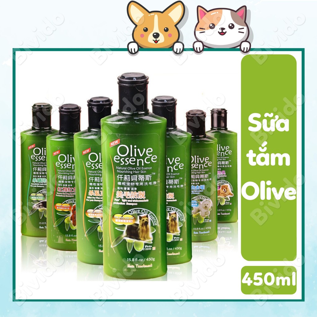 Sữa tắm Olive Essence cho chó mèo mượt lông ngừa nấm chai 450ml - Bivido