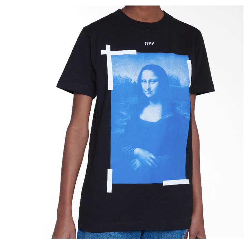 OFF-WHITE Áo Thun Cotton Ngắn Tay In Hình Mona Lisa Cá Tính Cho Nam Nữ