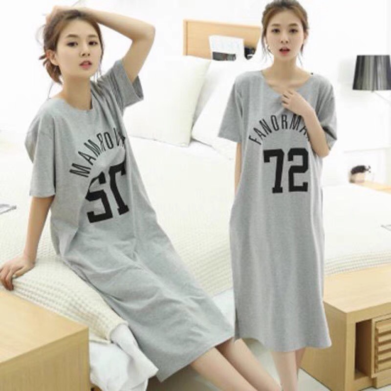 Váy ngủ cộc tay đầm ngủ dáng suông chất cotton mềm mát họa tiết hoạt hình dễ thương K5-C1