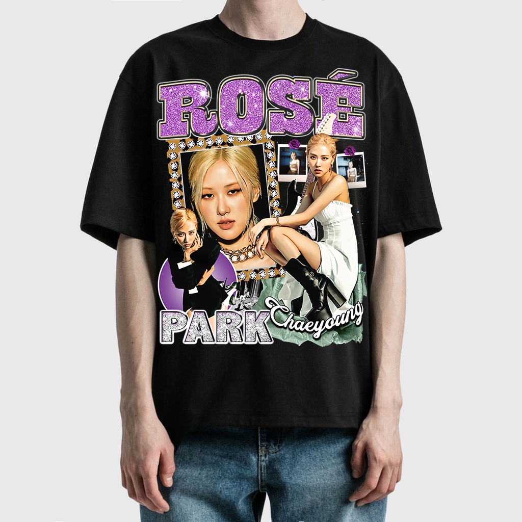 Áo Thun Vintage Thời Trang Đường Phố Rose 2 Tay Lỡ Unisex - Đen/Trắng Cổ Tròn | Blackwork