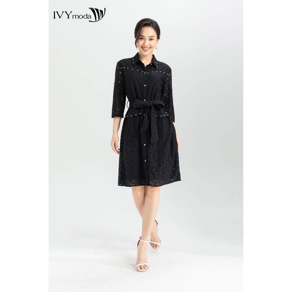 Đầm 2 lớp cổ đức kèm đai IVY moda MS 48M4994
