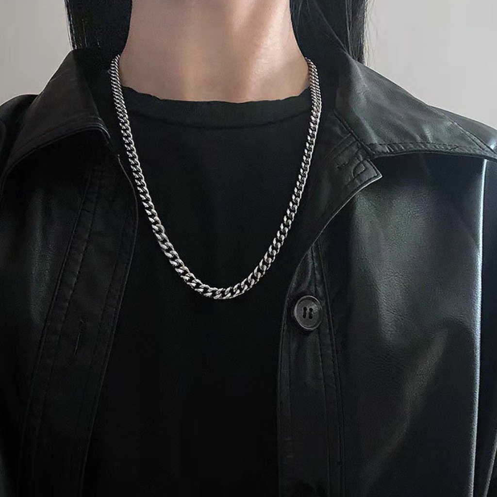 Dây chuyền nam nữ mạ bạc sáng bóng, phong cách thời trang hiphop, thép titan siêu biền không gỉ