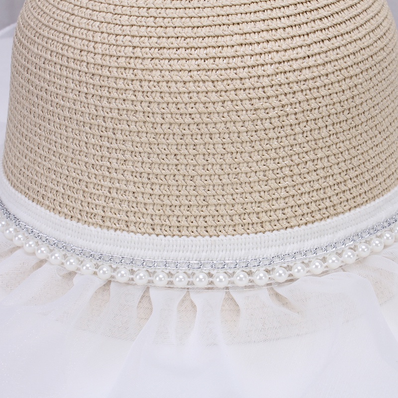 Nón Cói Rộng Vành Phối Ren Đính Ngọc Trai Thời Trang Cho Nữ