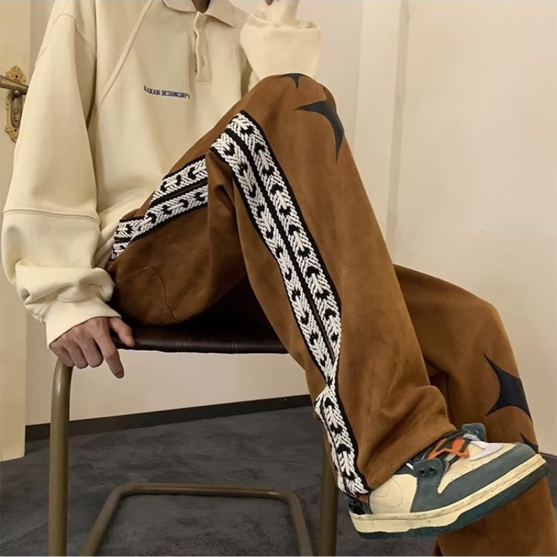 Quần Dài Thể Thao Ống Rộng Dáng Suông Kiểu Đường Phố Hàn Quốc Phối Dây Rút Cá Tính Cho Nam