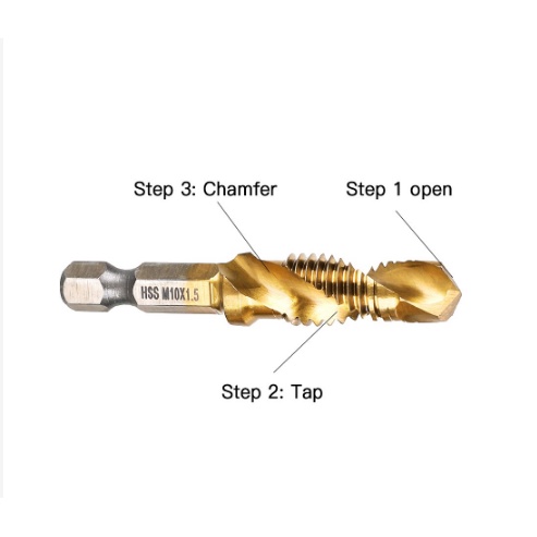 EKEZ Bộ 6 mũi khoan Taro M3-M10 thép HSS 4341 phủ Titanium dùng để tạo ren inox/ lỗ bắt vít M3 M4 M5 M6 M8 M10