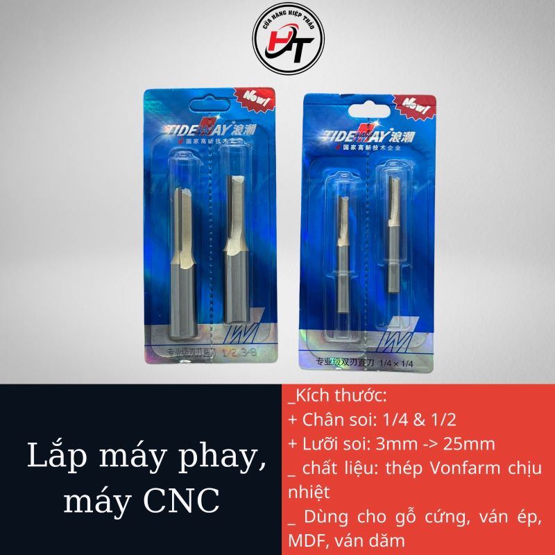 Mũi phay gỗ thẳng CNC lấy nền mũi soi TIDEWAY cốt 6mm và 12mm lắp máy soi cầm tay và trục đứng MPGT0102