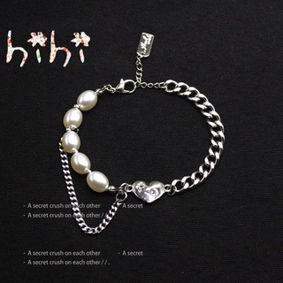 Vòng tay nữ bằng hợp kim mặt hình trái tim phối ngọc trai thời trang