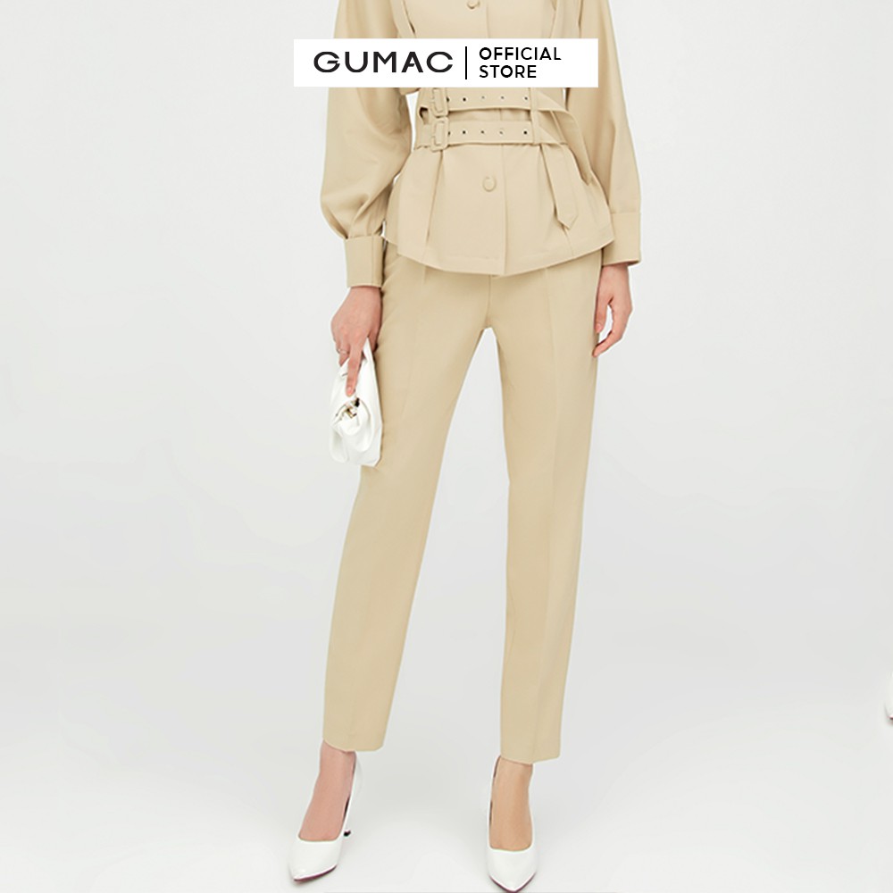 [Mã WABRGU72 giảm 10% tối đa 50k đơn 250k] Quần tây nữ xếp ly GUMAC ống bó màu be QB5132 | BigBuy360 - bigbuy360.vn