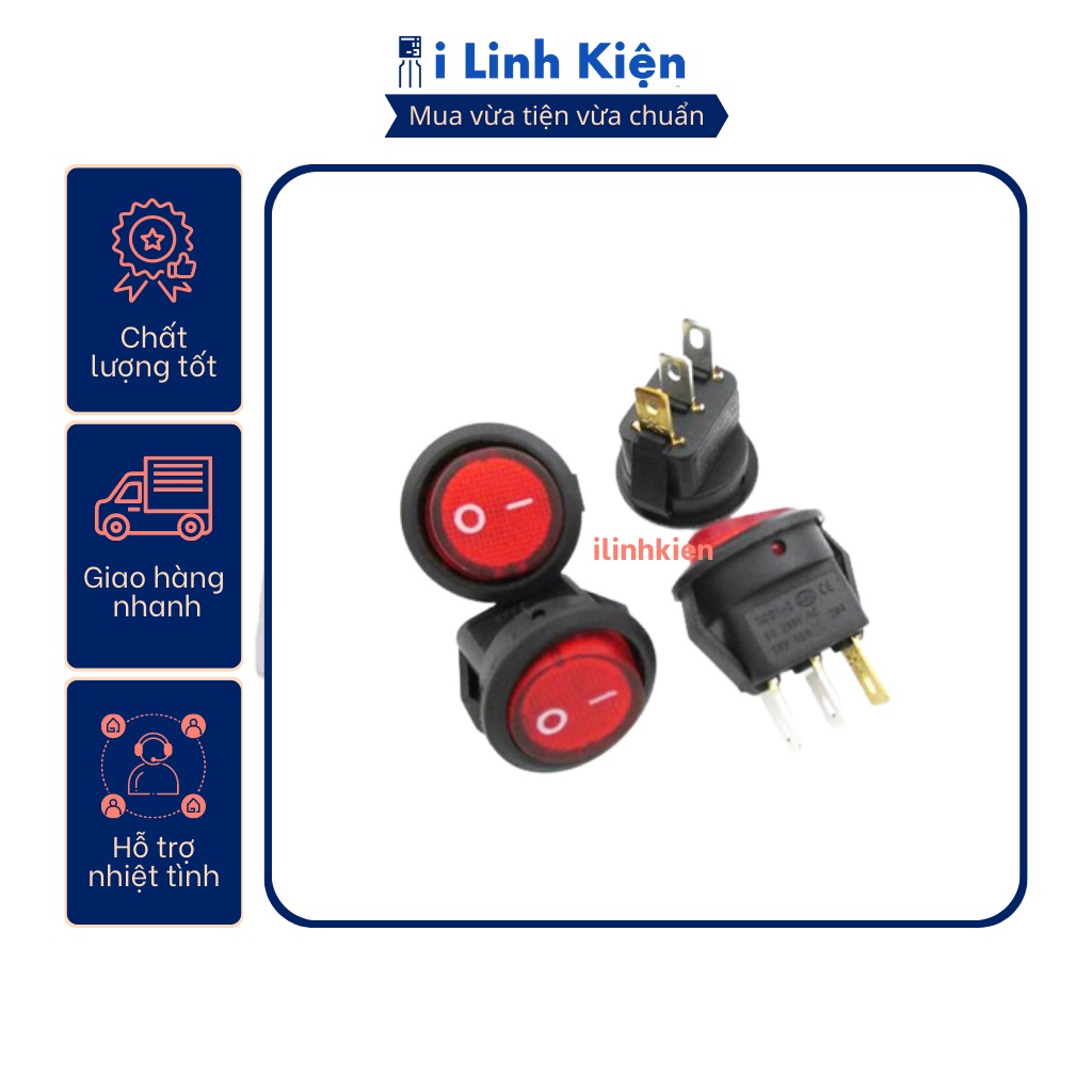 Công tắc bập bênh tròn KCD2 3P 6A250V 23mm có đèn