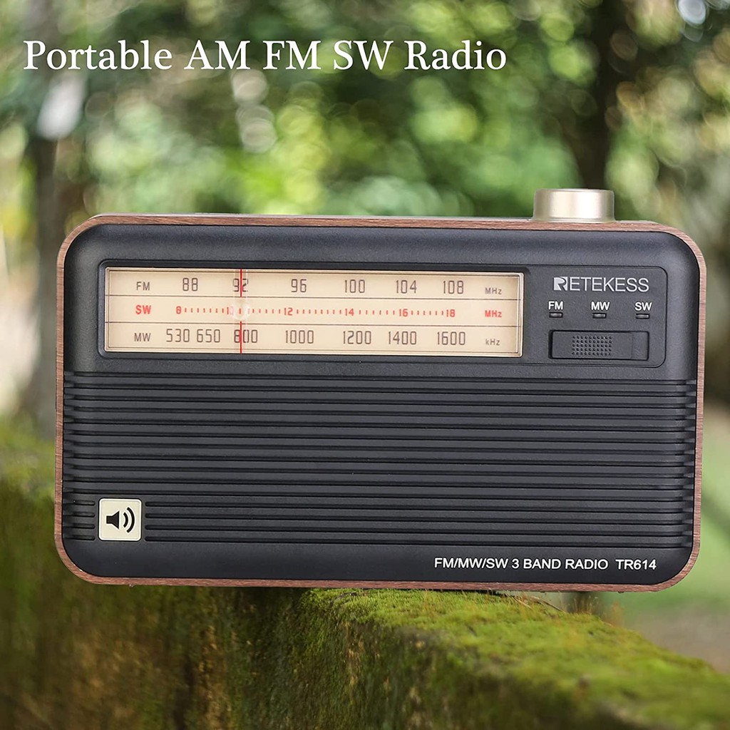 Đài FM MW SW 3 băng tần Retekess TR614 phong cách Vintage nhỏ gọn sạc lại dùng trang trí phòng khách/ sân