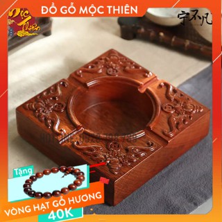 Gạt Tàn Thuốc Gỗ Hương Nguyên Khối  Khắc Chim Ưng Ngậm Tiền (Hàng chất lượng)
