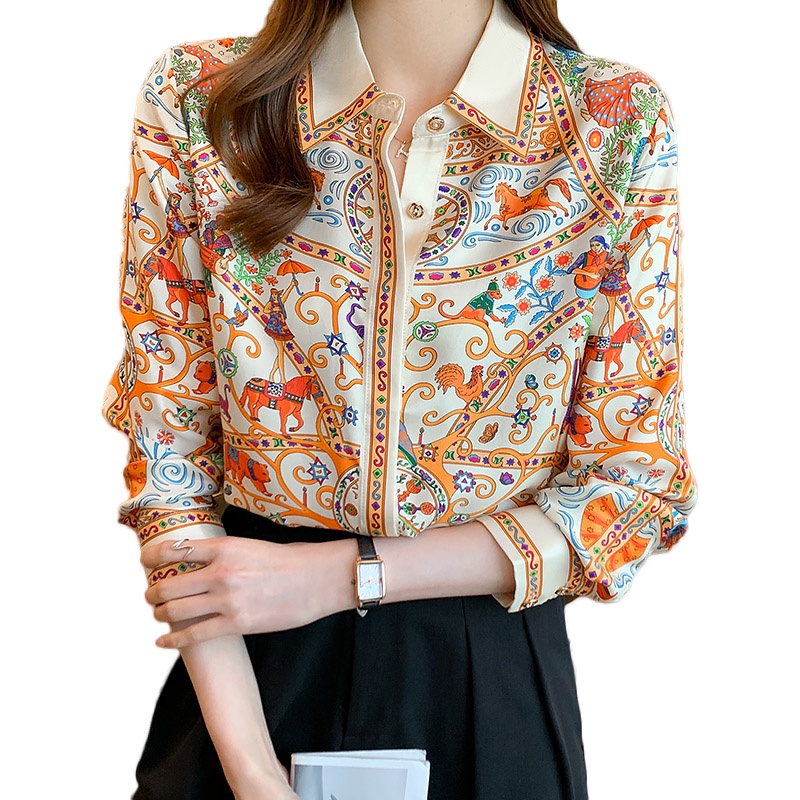 Áo Sơ Mi chiffon Mỏng Tay Dài In Họa Tiết Hoa Thời Trang Mùa Thu Mới 2021 Cho Nữ