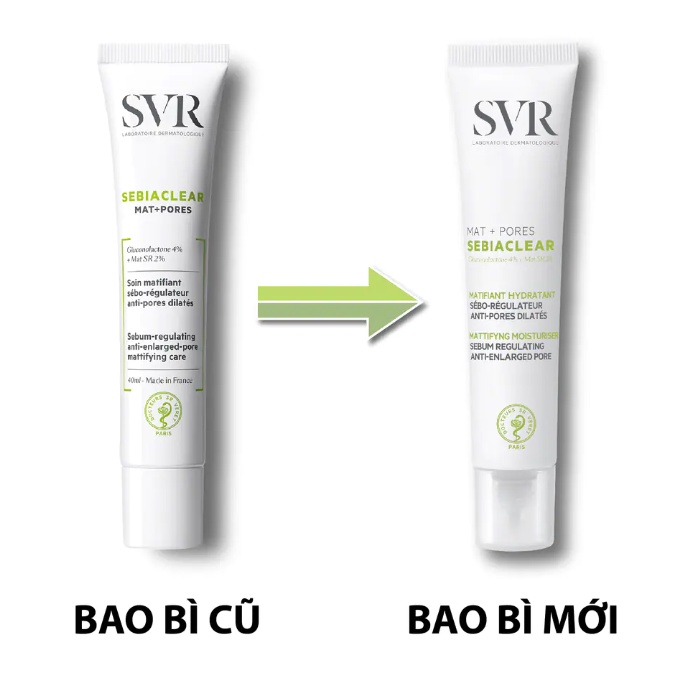 Kem Dưỡng Kiềm Dầu, Ngừa Thâm, Giảm Mụn và Thu Nhỏ Lỗ Chân Lông SVR Sebiaclear Mat + Pores Và SEBIACLEAR Active 40ml