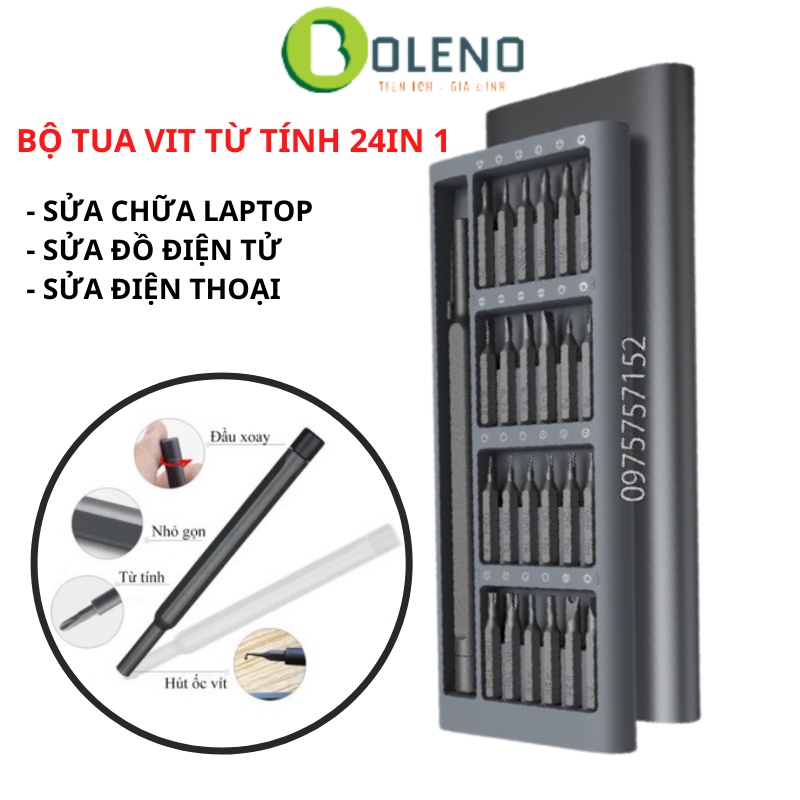 Bộ tua vít đa năng mini 24 đầu chất liệu thép từ tính cao cấp sửa chữa điện thoại, laptop, điện tử cỡ nhỏ