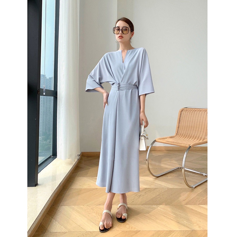 Đầm Nữ Cổ Chữ V Có Nút Gài Phong Cách Vintage Thời Trang