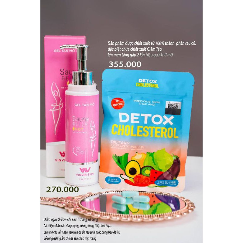 Combo Detox Khử mỡ + gel tan mỡ vinvin skin