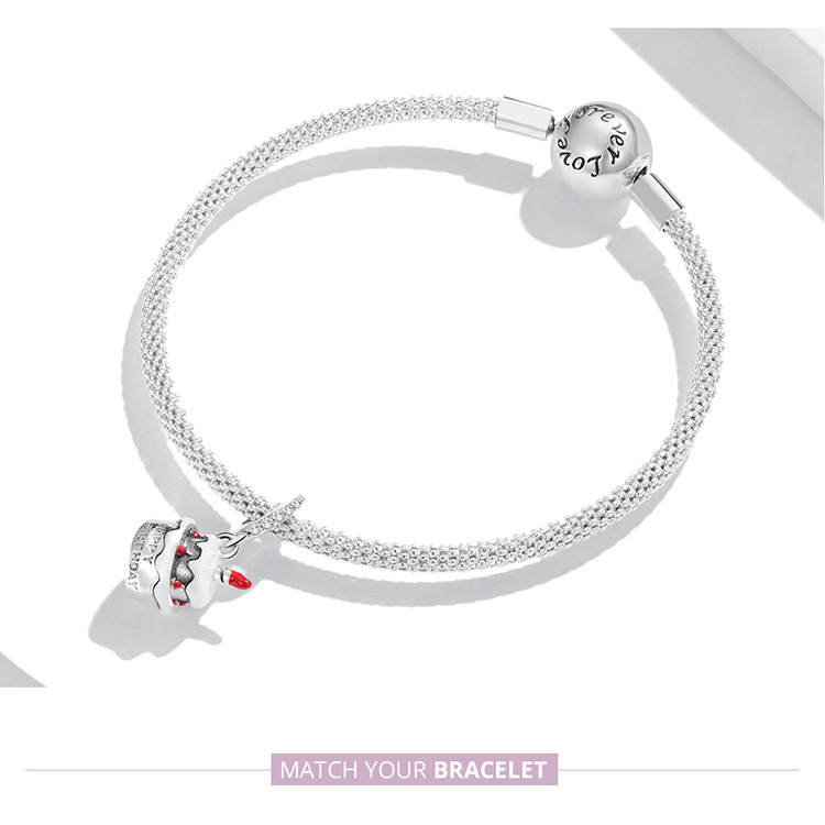 Hạt Xỏ Vòng Tay Bamoer SCC1848 Bằng Bạc 925 Thiết Kế Hình Bánh Sinh Nhật Đáng Yêu Thời Trang DIY