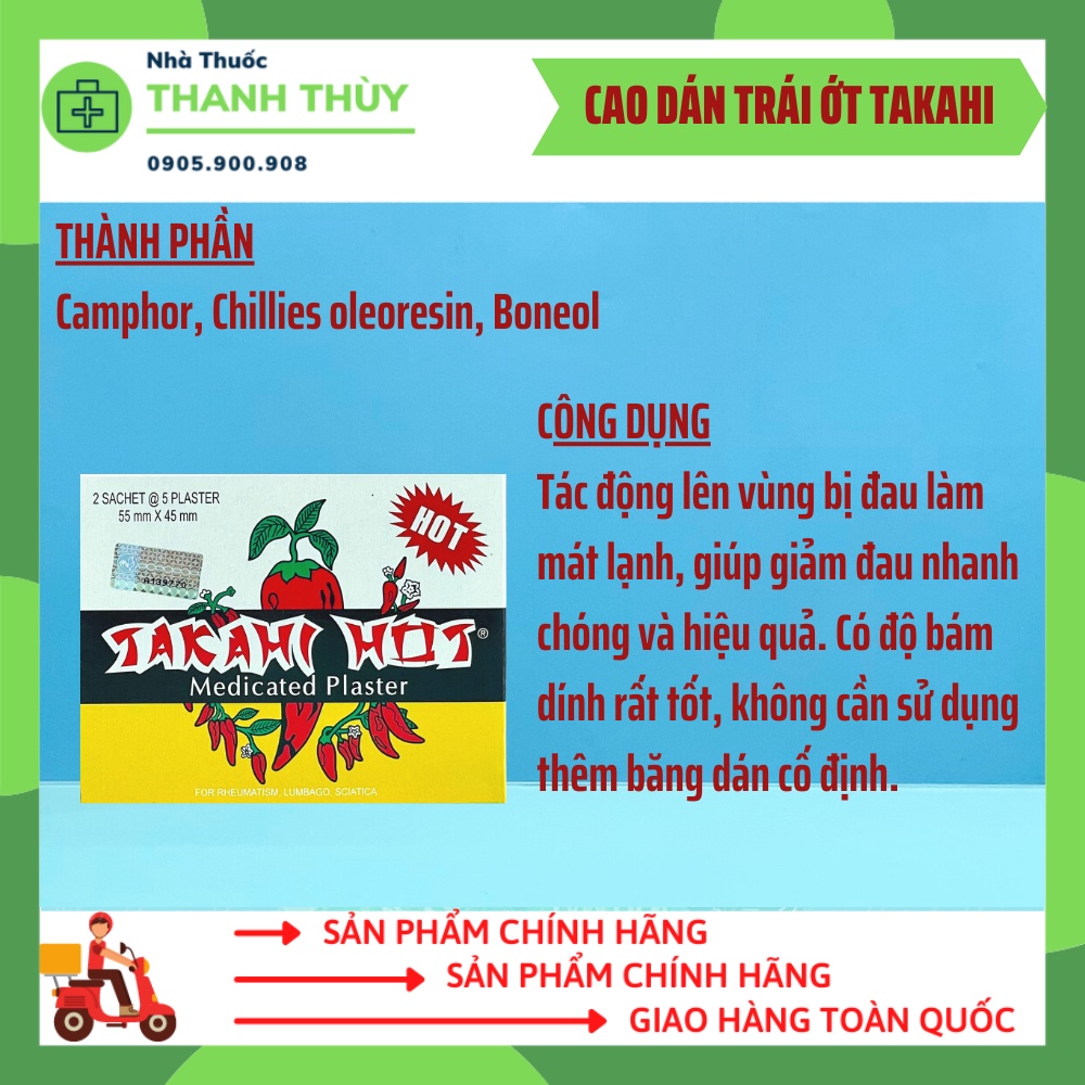 Cao Dán Trái Ớt Takahi Hot - Hộp 10 Miếng Dán