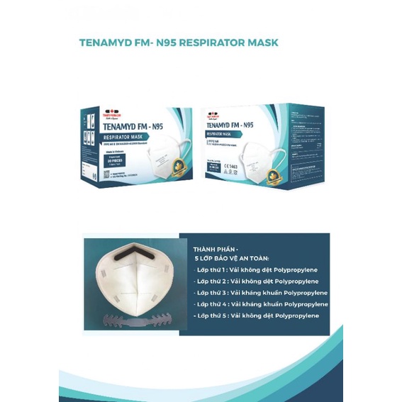 Combo 25 túi 25 KHẨU TRANG FM-N95 TENAMYD KHÁNG KHUẨN CHÍNH HÃNG MÀU TRẮNG - NV Y tế, Y Bác sĩ chuyên dùng
