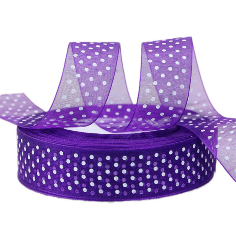 Cuộn Dây Ruy Băng Họa Tiết Chấm Bi 25mm Dài 50 Yards