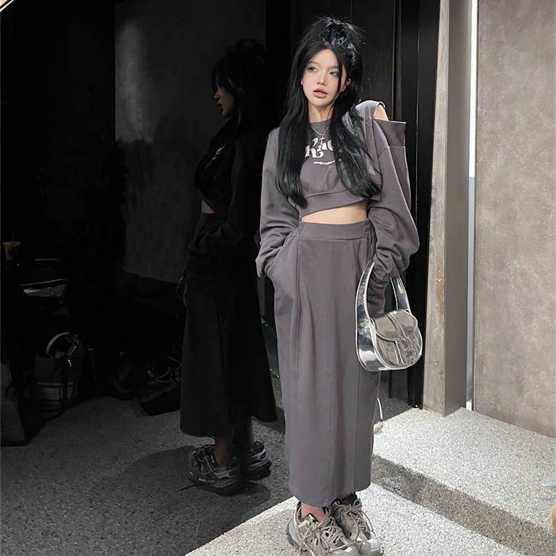 Set Áo Tay Dài Cổ Tròn + Chân Váy Mini Thời Trang Cho Nữ