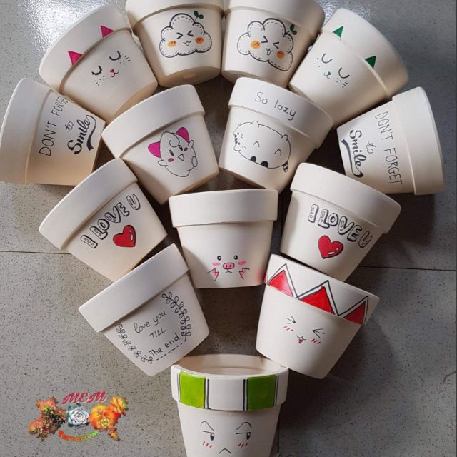 Chậu trắng nhỏ vẽ đơn giản 7x7cm