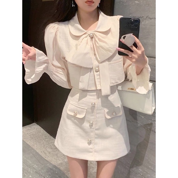 SET DẠ CROPTOP PHỐI CHÂN VÁY DÁNG NGẮN NỮ