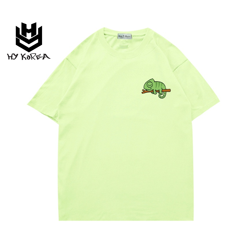 Áo thun tay ngắn HY KOREA Vải cotton 75% form rộng in hình Tắc kè đu cây 503