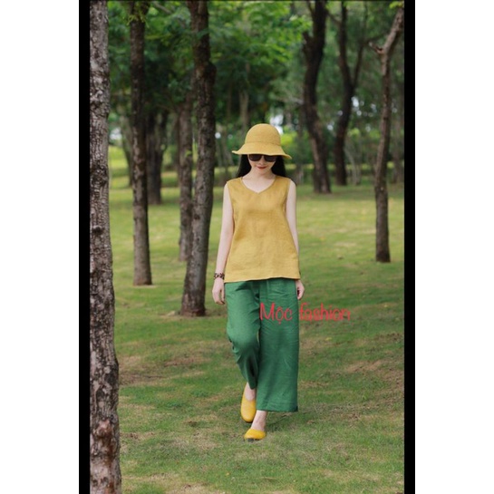 Bộ linen cổ tim sát nách quần ống tộng đủ size S đến XL 44-63kg