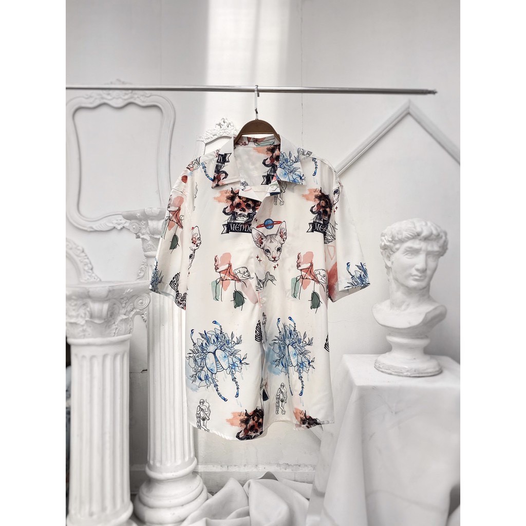 Áo sơ mi Mende Crayon local brand cổ vest tay ngắn nam nữ unisex form rộng họa tiết mèo chuẩn cao cấp 1:1 | BigBuy360 - bigbuy360.vn