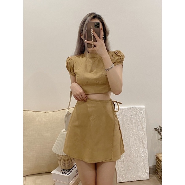 Sét áo croptop kèm chân váy 2 hàng thiết kế chuẩn L1 / Sét váy nữ Cuastore.vn