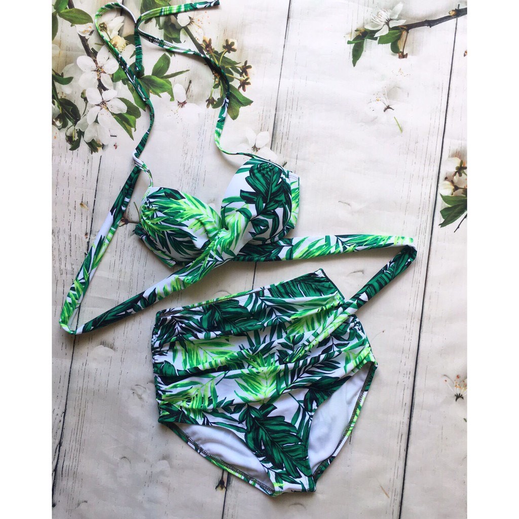 Set Bikini Nam Nữ Họa Tiết Dễ Thương, Đồ Bơi Coupler Lá Xanh [Ảnh Chụp Thật] - OS038