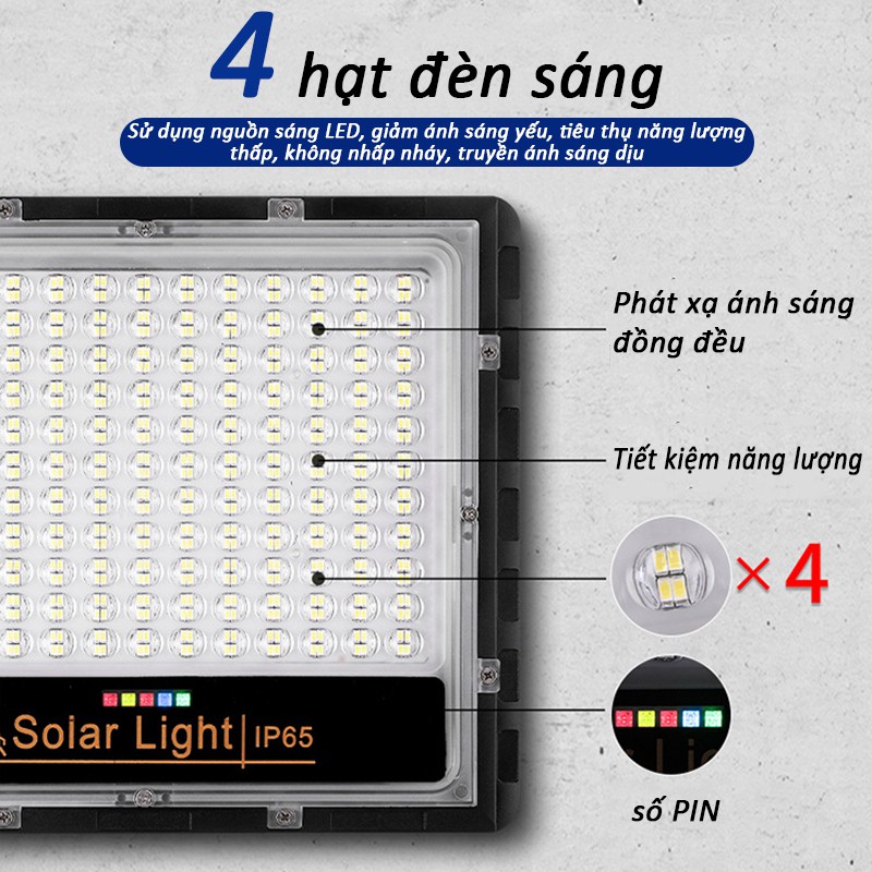 Bộ đèn pha led năng lượng mặt trời công suất 200W mẫu mới 2020 có đèn báo pin chế độ bật tắt tự động cảm biến