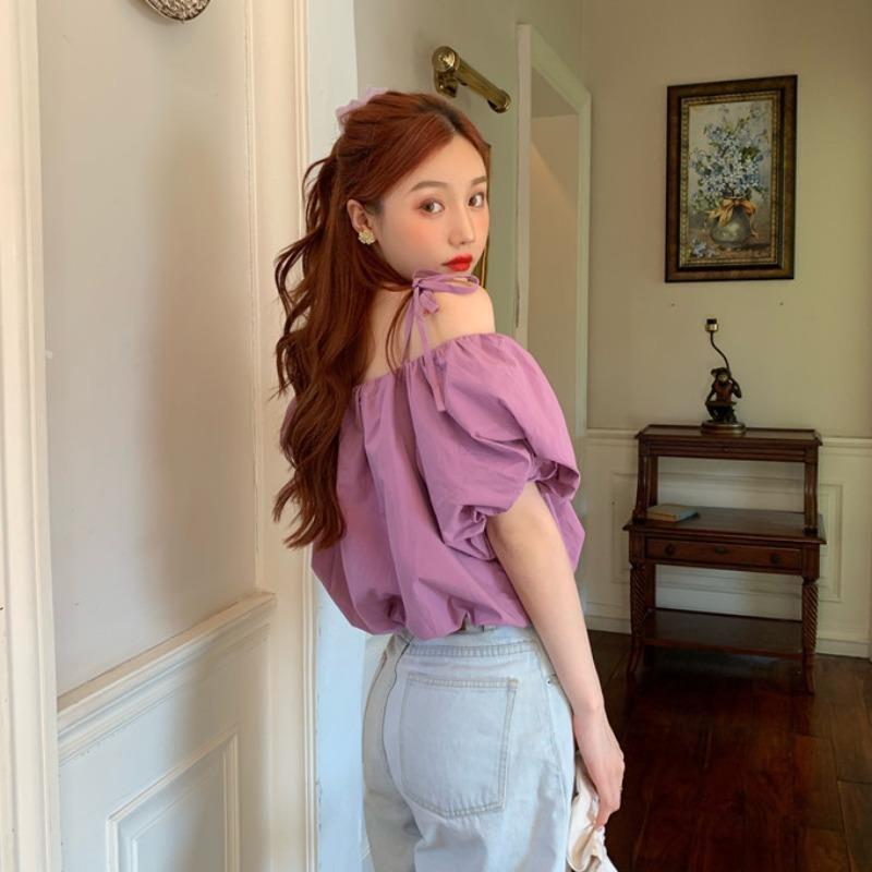 Áo trễ vai tay phồng phong cách Hàn Quốc xinh xắn dành cho nữ