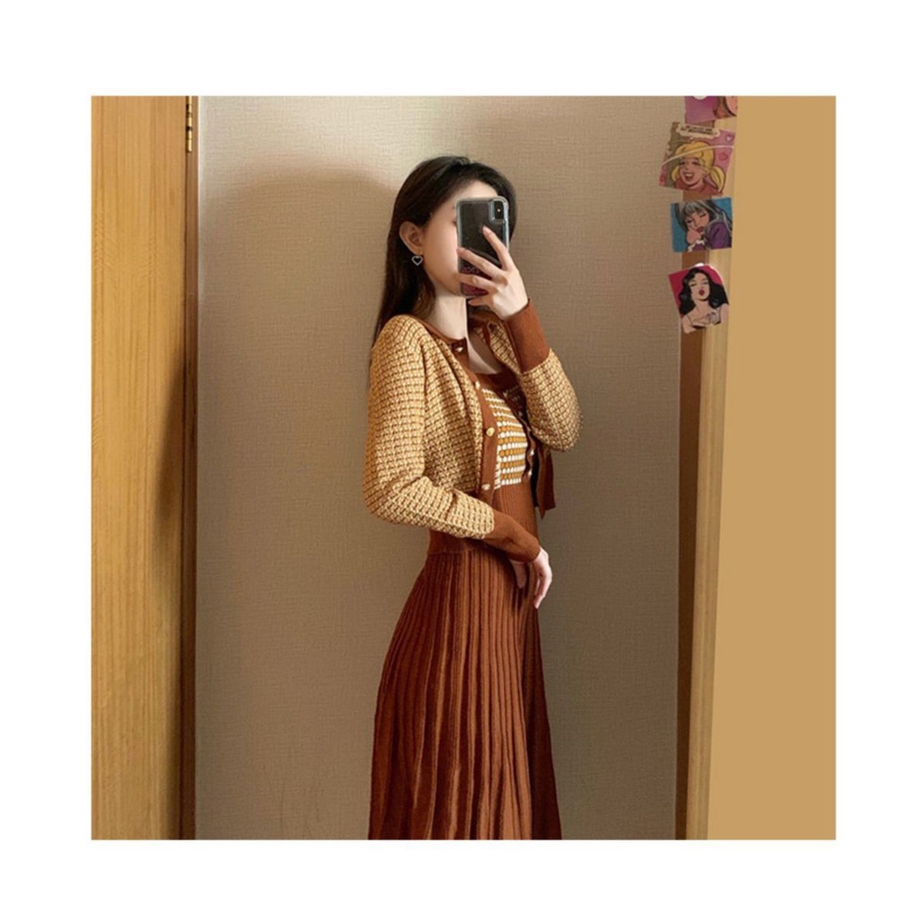 Set áo len tay dài và chân váy thời trang thu đông phong cách mới cho nữ | BigBuy360 - bigbuy360.vn