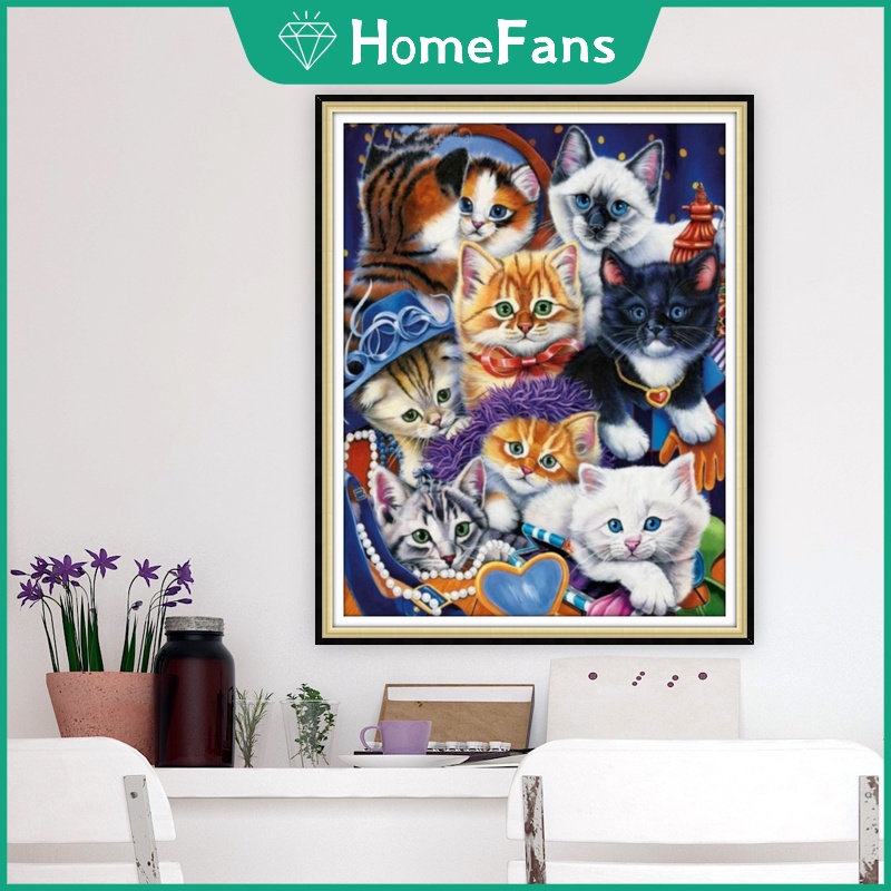 Bộ Tranh Đính Đá 5D Tự Làm Hình Mèo Con 40x50cm Trang Trí Nhà Cửa