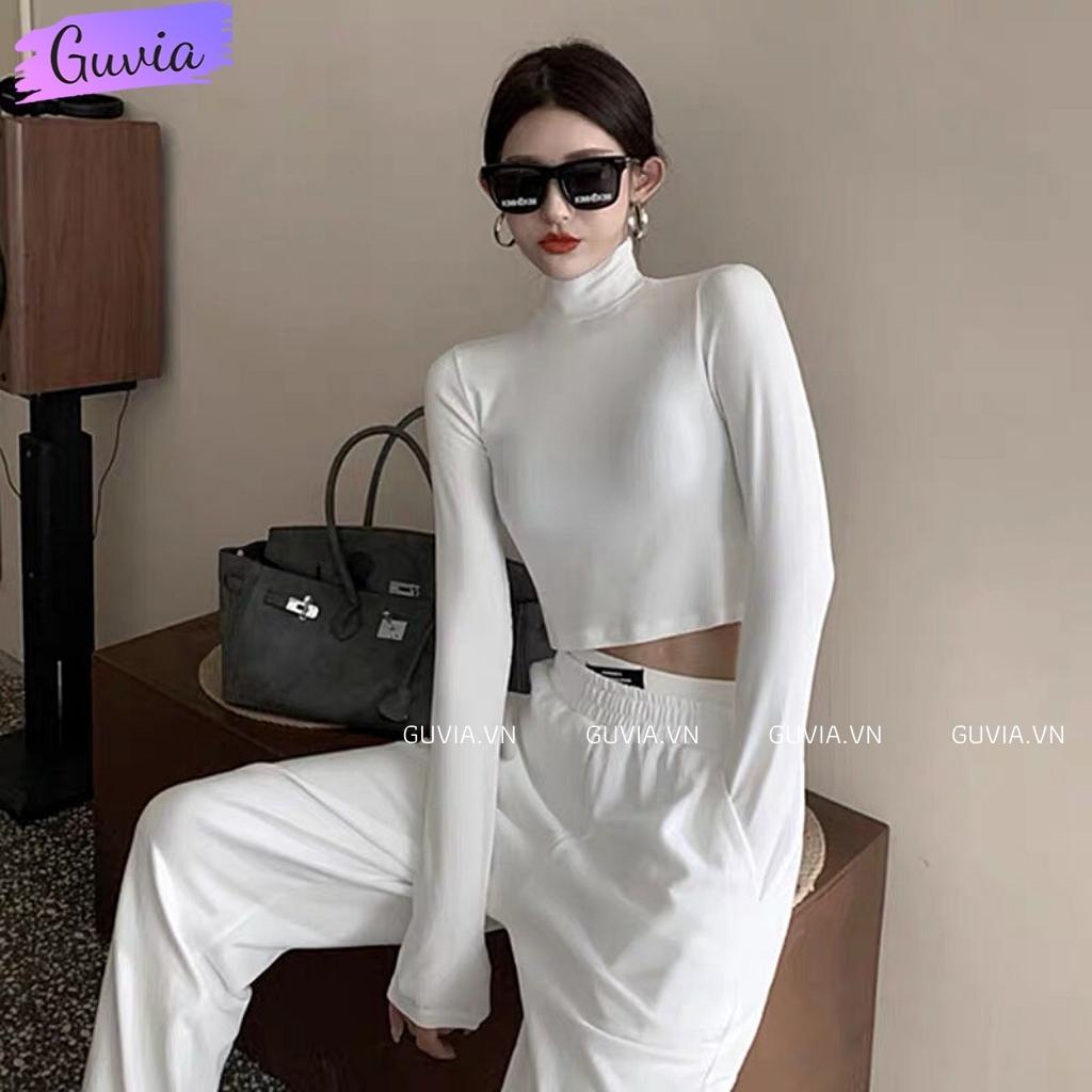 Áo Croptop Tay Dài CỔ LỌ Nữ GUVIA Ôm Body Chất Tốt, Áo Thun kiểu nữ crt dài tay mặc đẹp GUVIA