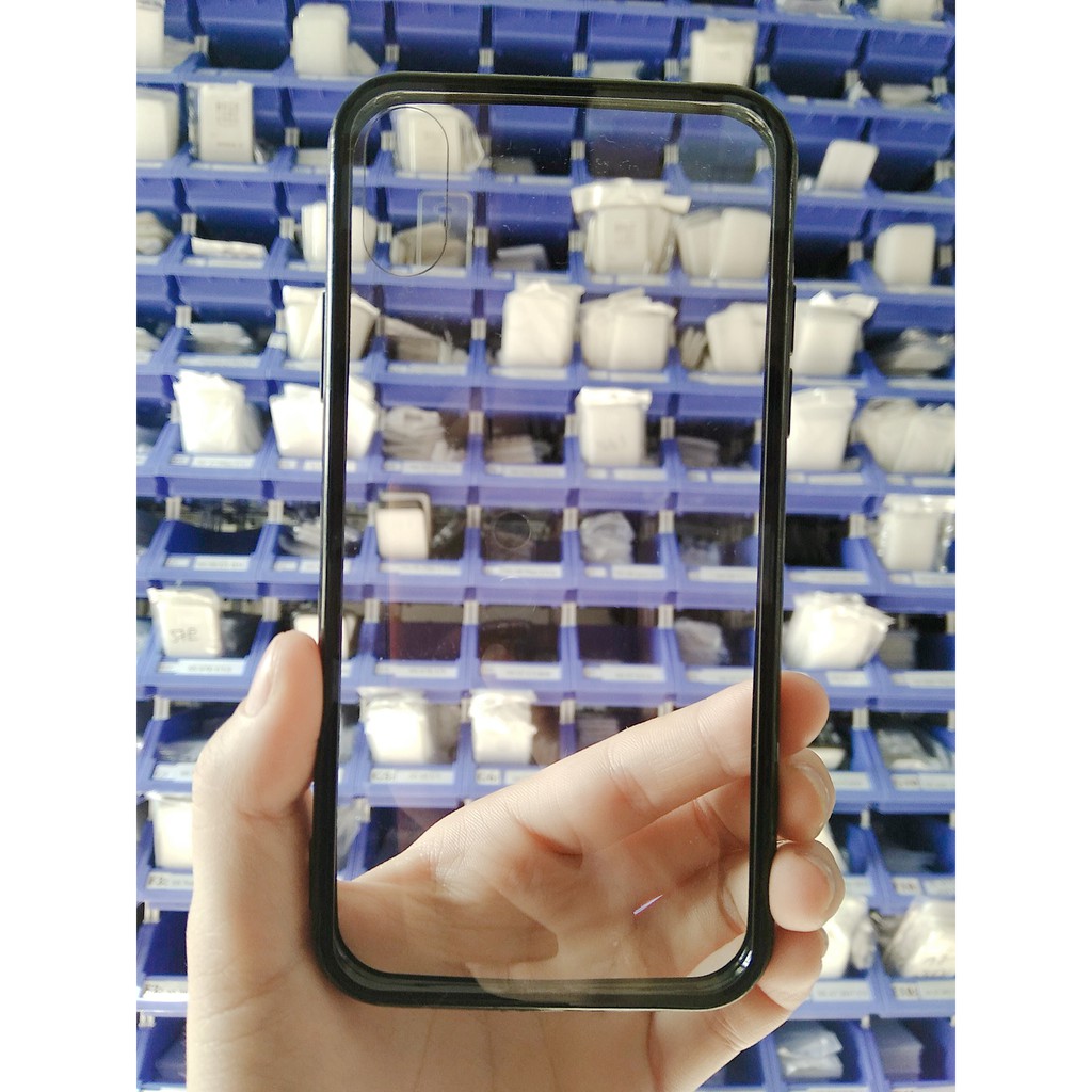 Ốp phủ kính trong suốt viền silicon đen iphone 6-7-8-6plus-7plus-8plus-x-XR-XS-XS max