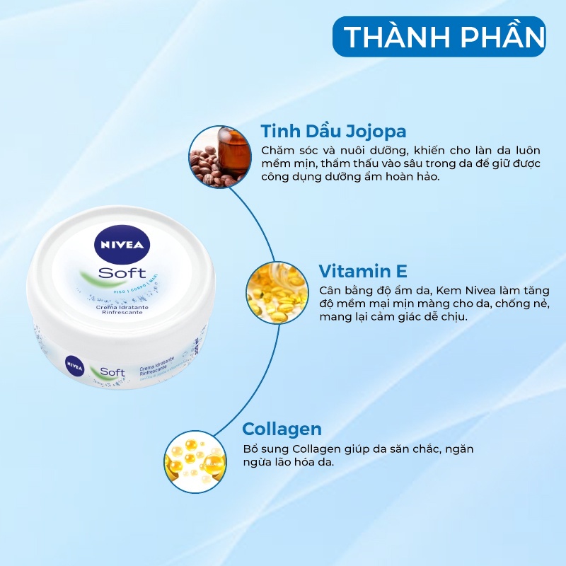 Kem Dưỡng Ẩm - Kem Dưỡng Da Chuyên Sâu Nivea Soft Giúp Làm Mềm Mịn Và Cấp Ẩm Cho Da Xuất Xứ Đức 200ml