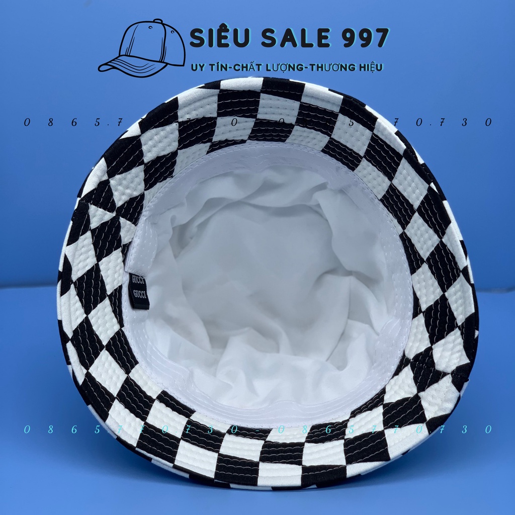 NÓN BUKET CARO TRẮNG ĐEN LOGO DA GC SIÊU ĐẸP FULL TEM MÁC GC THỜI TRANG NAM NỮ