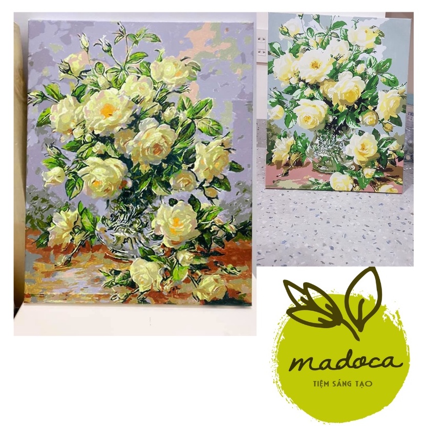 Tranh tô màu số hóa Madoca có khung 40x50cm Hoa Hồng Ngát Hương