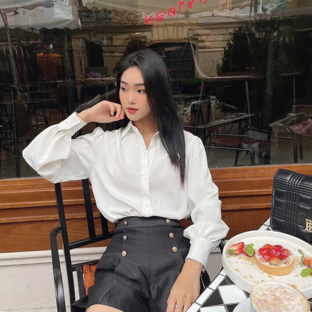 Áo Sơ Mi Mặc 2 Kiểu - Nơ Cổ Rời (TRẮNG)