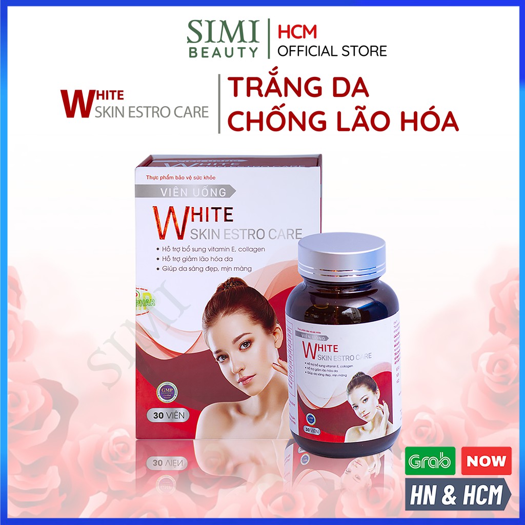 Viên uống trắng da White Skin Estro Care chống lão hóa dưỡng da cấp ẩm nội tiết tố nữ SIMI