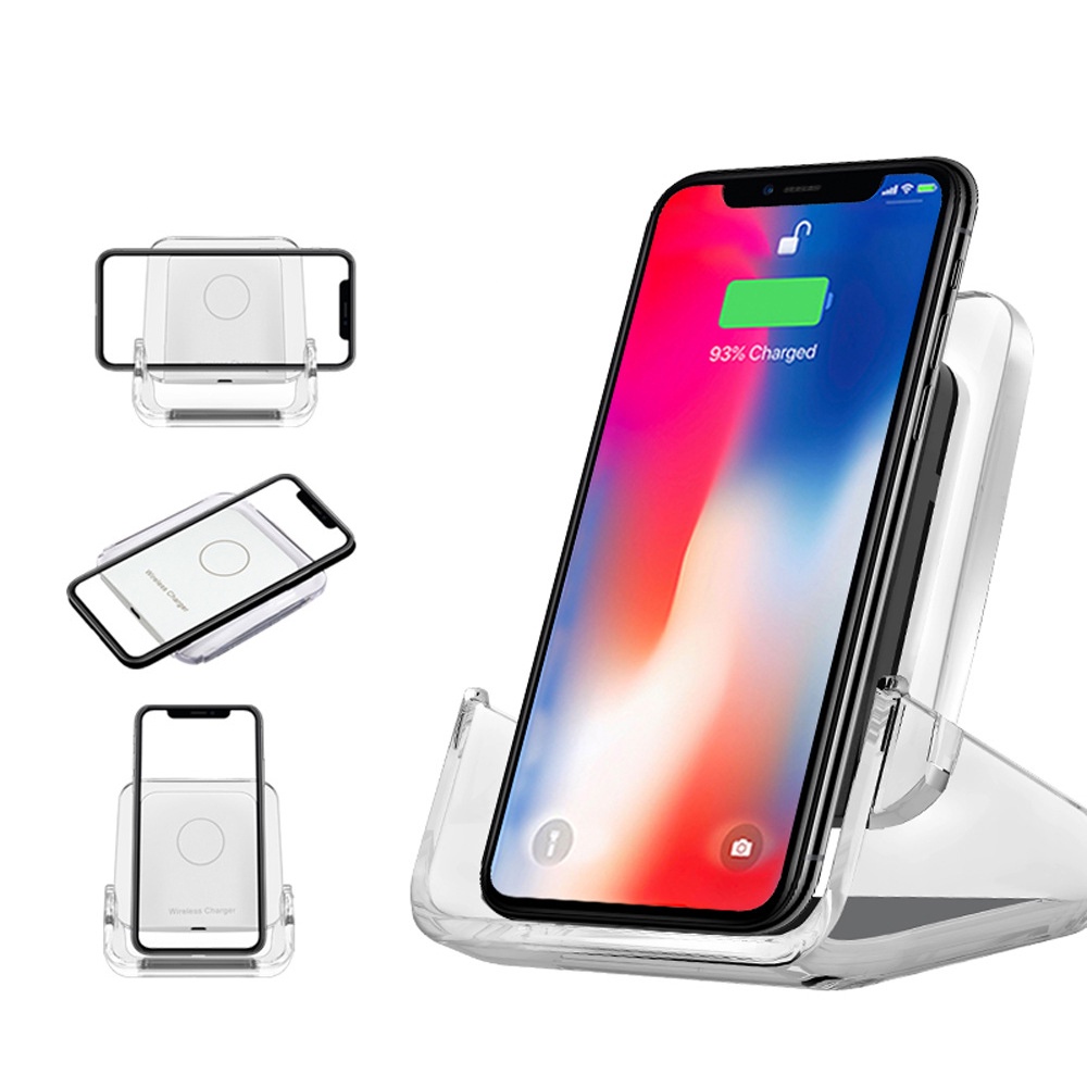 Sạc Không Dây hỗ trợ sạc nhanh 15W các dòng máy Android và ip 8 trở lên có hỗ trợ sạc không dây chuẩn Qi đế trong suốt