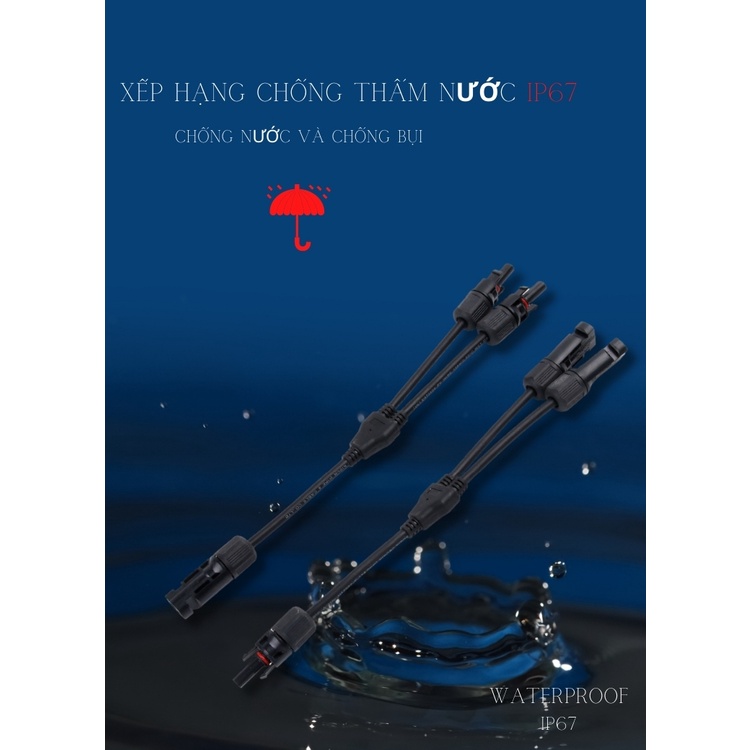 Cặp jack mc4 phân 2 và 3 nhánh dùng kết nối tấm pin năng lượng mặt trời điện áp 1000VDC, IP67