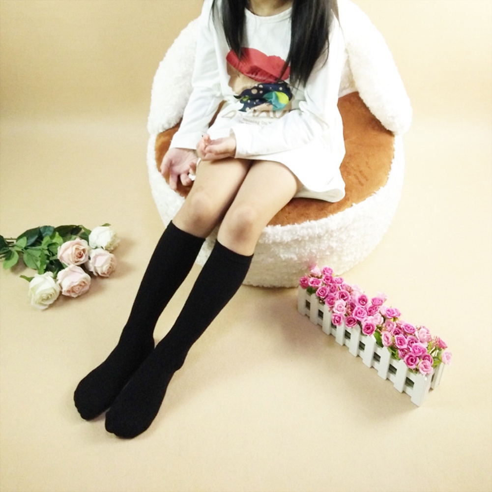 1 Đôi Tất Đầu Gối Màu Trơn Co Giãn Thoải Mái Cho Bé Gái