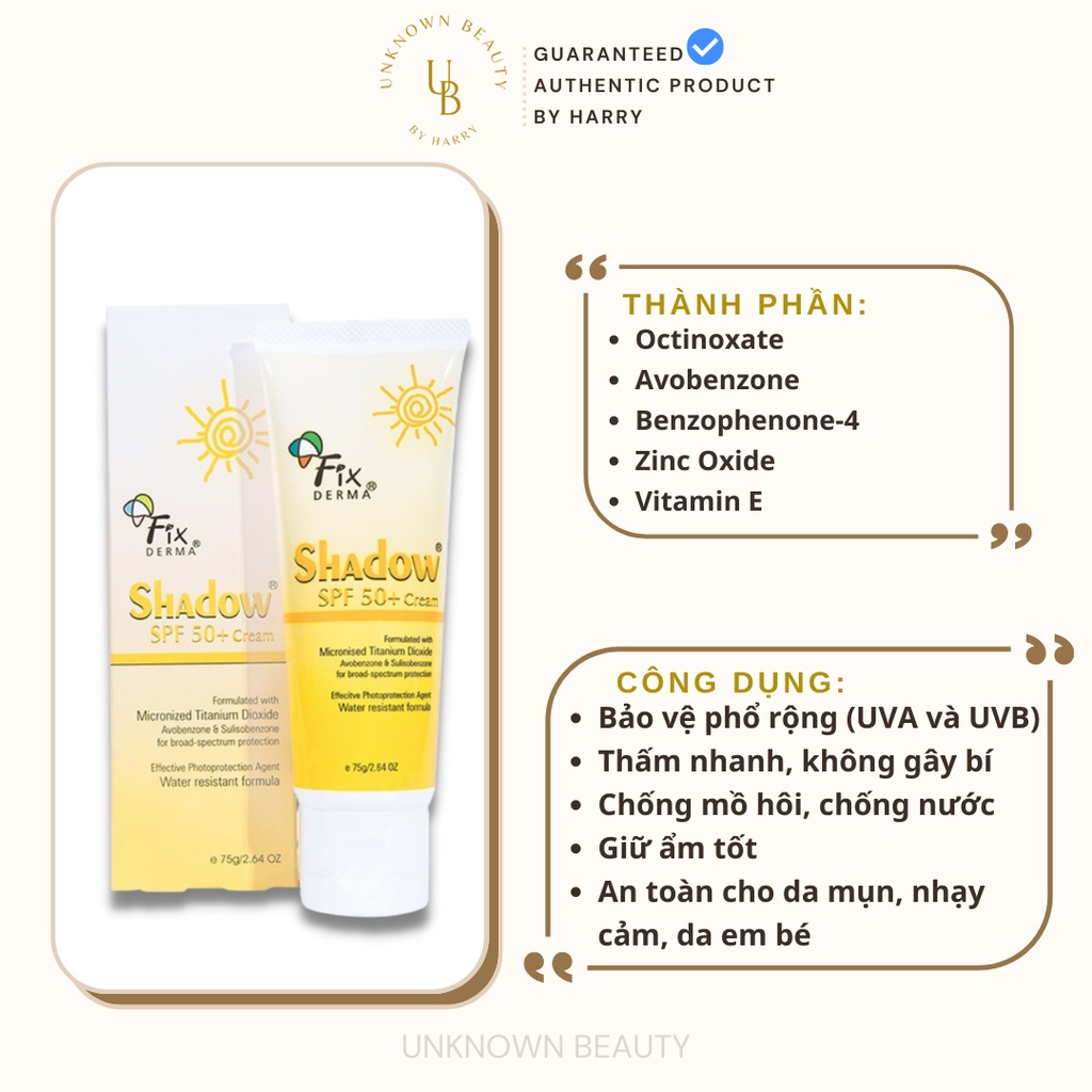 [Chính Hãng] Kem chống nắng Fixderma Shadow Gel SPF 30+, Cream SPF 50+ | Unknown Beauty