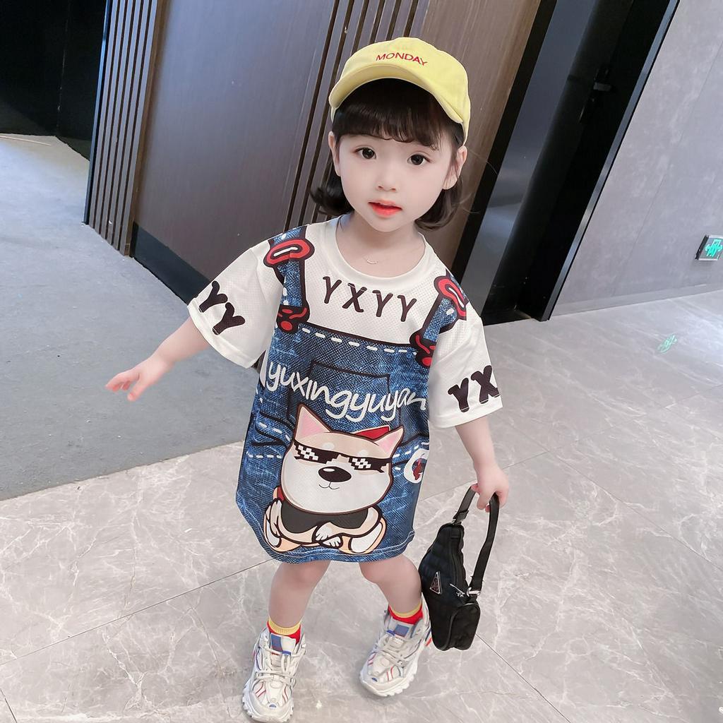 Đầm Thun Ngắn Tay In Hoạt Hình Phong Cách Hàn Quốc Thời Trang Mùa Hè 2021 Dành Cho Bé Gái